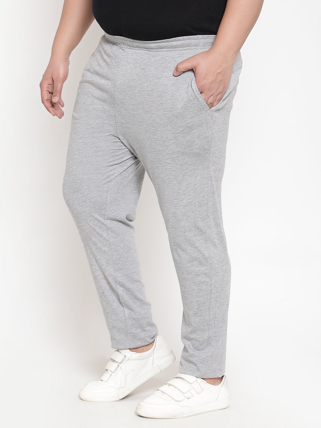 Plus Size Men Grey Melange Regular Fit Track Pants