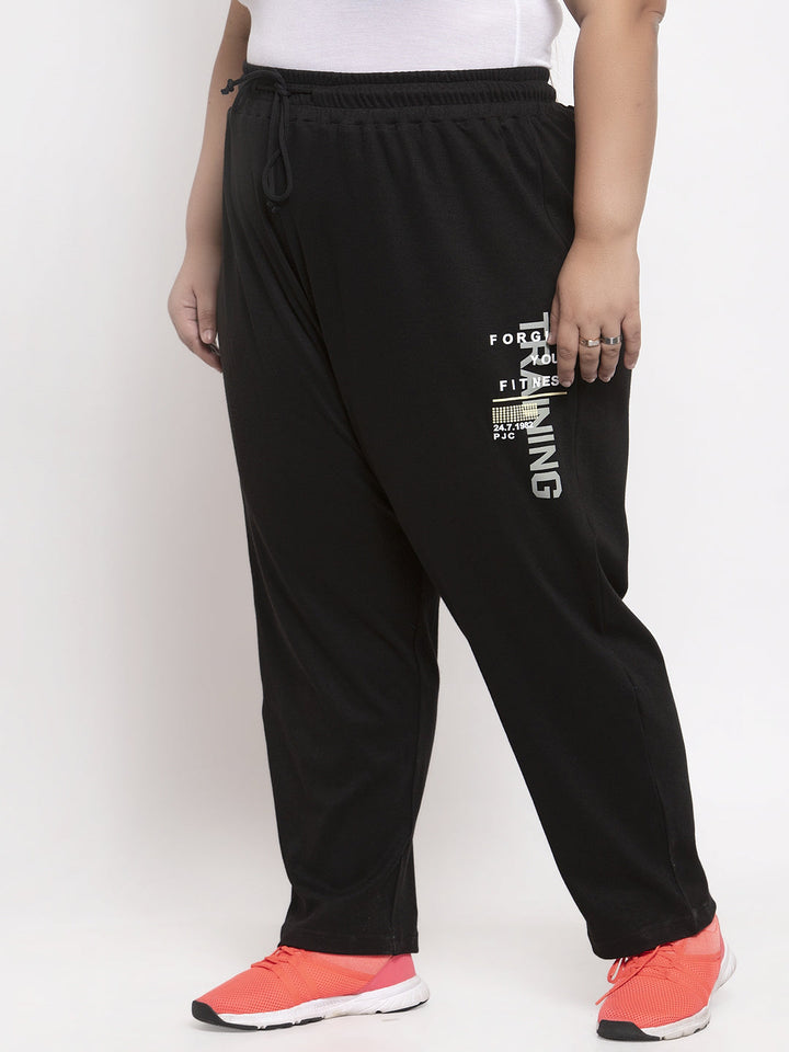 Plus Size Women Black Solid Straight-Fit Track Pants