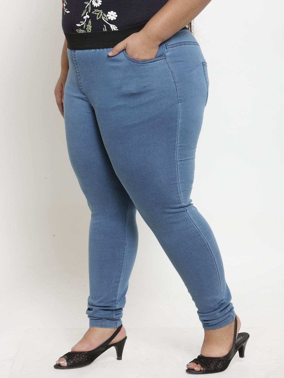 Plus Size Women Blue Solid Jegging
