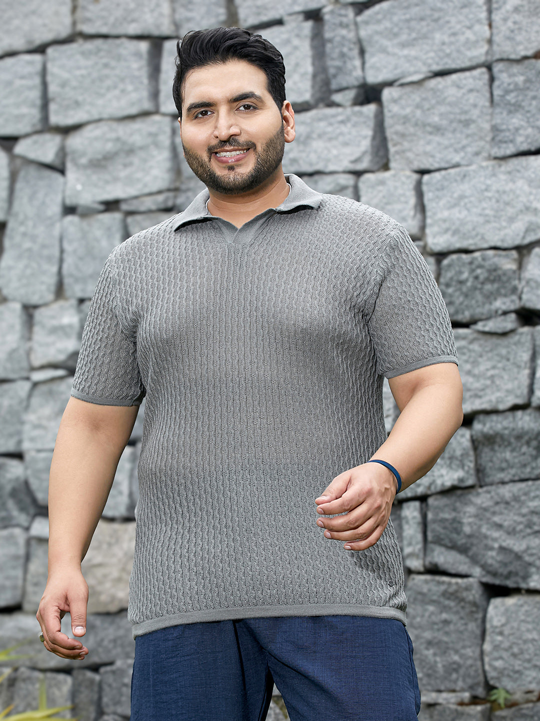 Swirl-Textured Polo T-Shirt