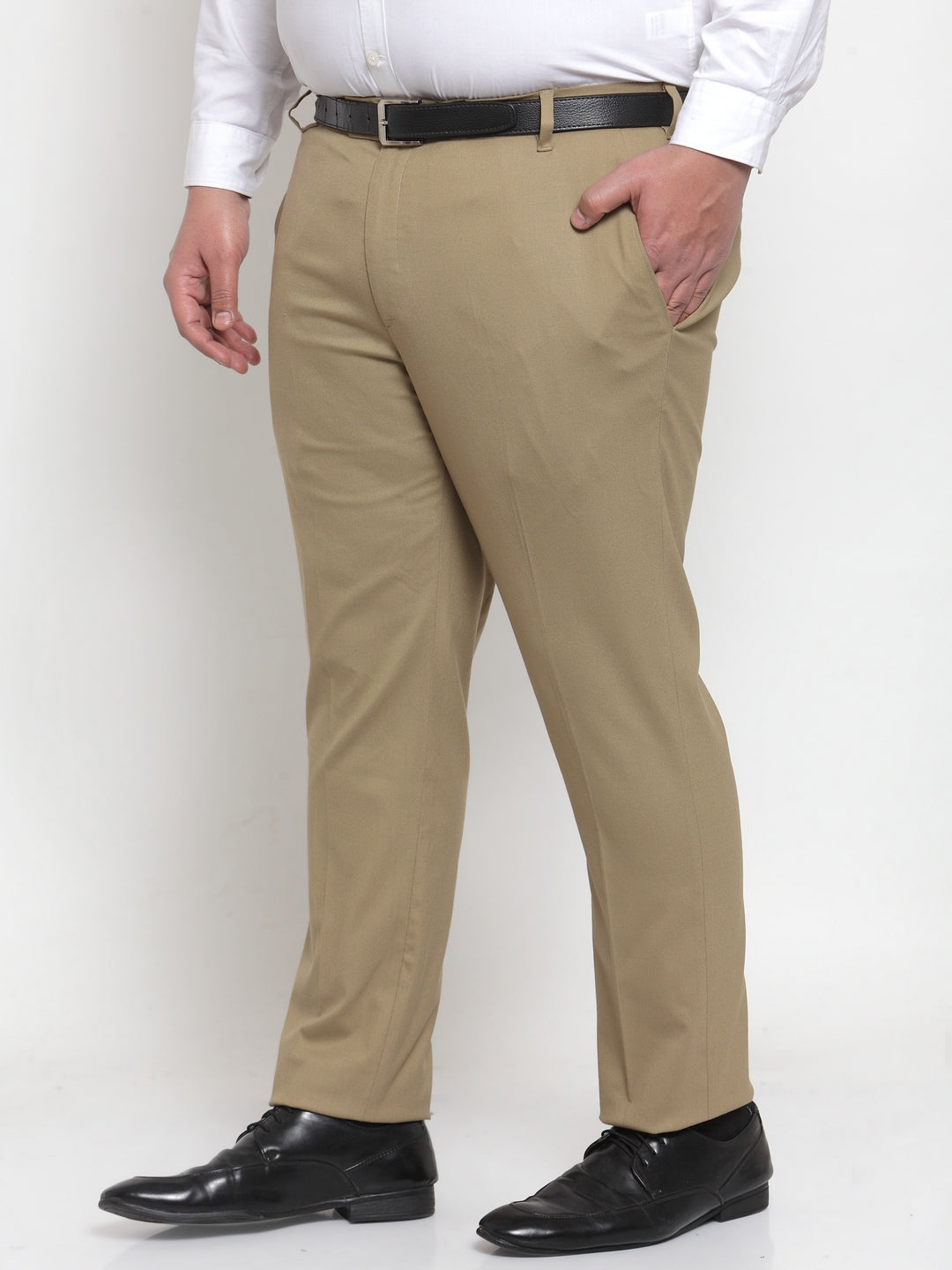 Plus Size Men Beige Regular Fit Solid  Formal Trousers