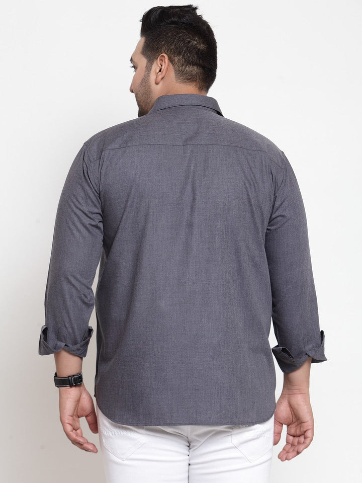 Plus Size Men Grey Regular Fit Self Design Casual Shirt