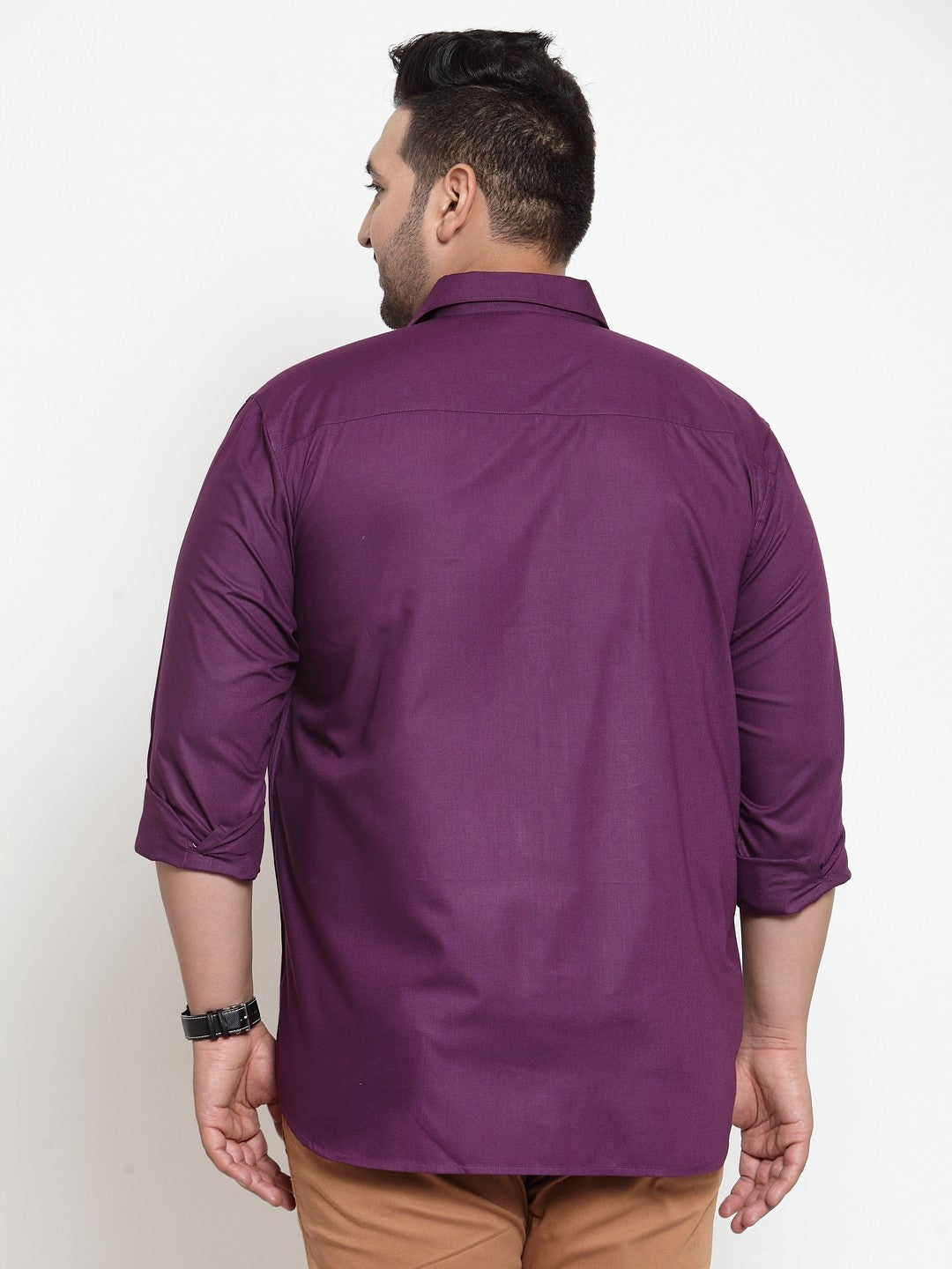 Plus Size Men Purple Regular Fit Solid Casual Shirt