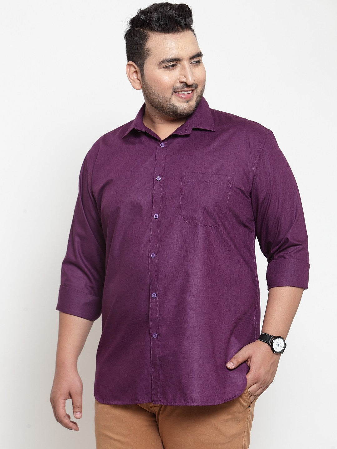 Plus Size Men Purple Regular Fit Solid Casual Shirt