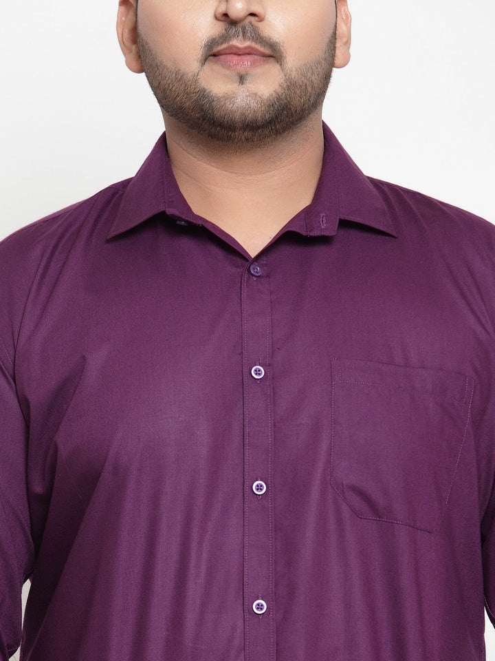 Plus Size Men Purple Regular Fit Solid Casual Shirt