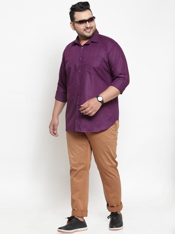 Plus Size Men Purple Regular Fit Solid Casual Shirt