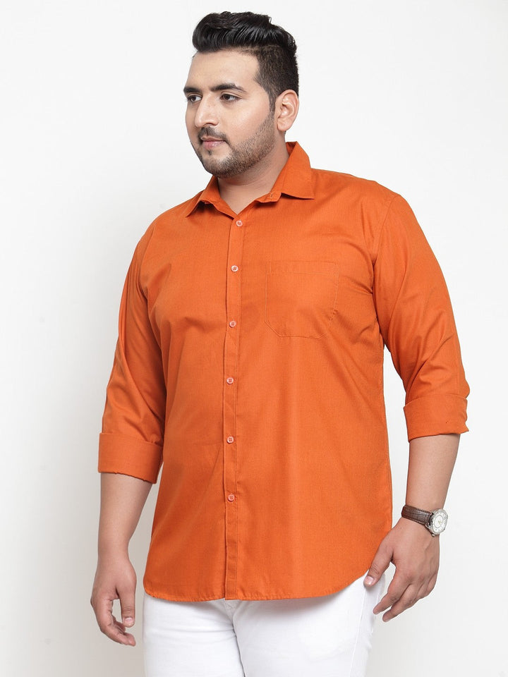 Plus Size Men Orange Regular Fit Solid Casual Shirt