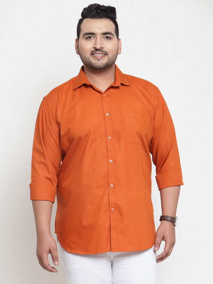 Plus Size Men Orange Regular Fit Solid Casual Shirt