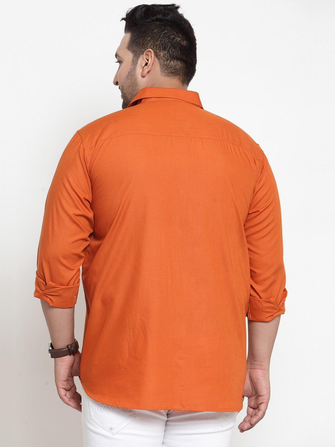 Plus Size Men Orange Regular Fit Solid Casual Shirt