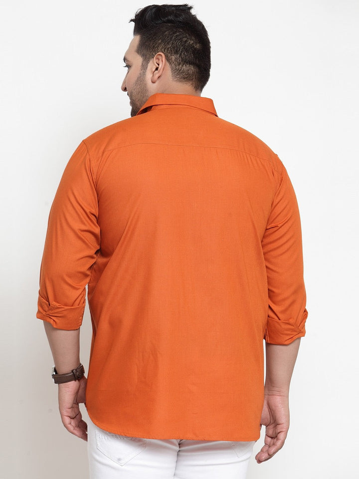 Plus Size Men Orange Regular Fit Solid Casual Shirt