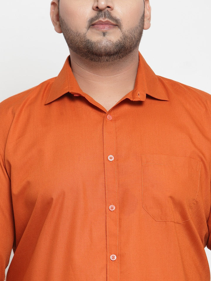 Plus Size Men Orange Regular Fit Solid Casual Shirt