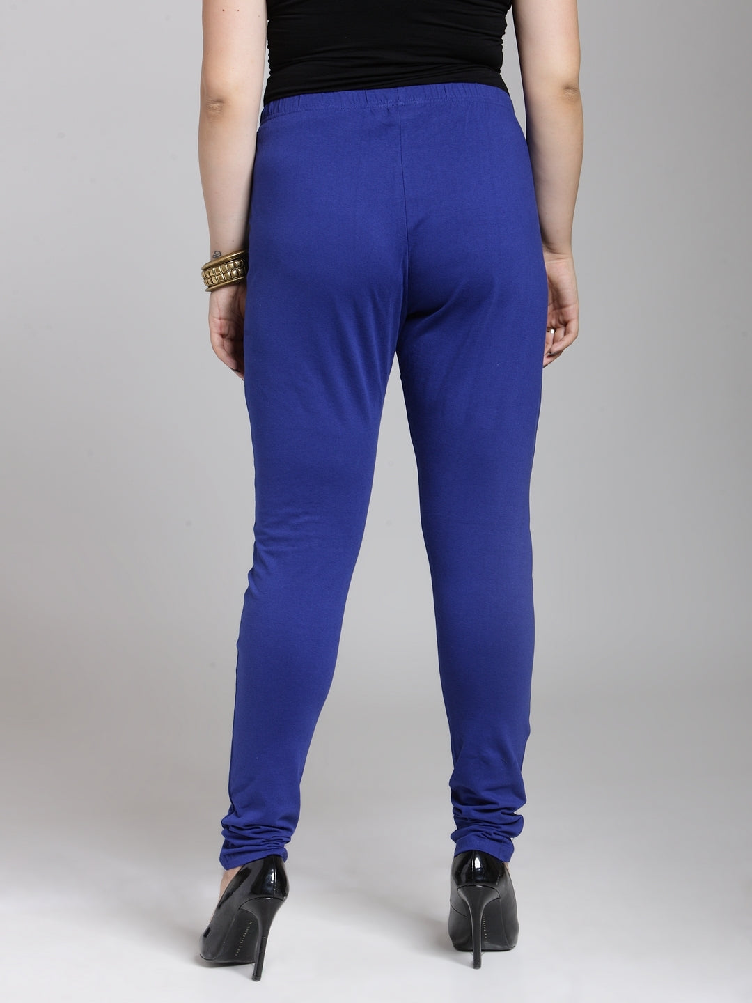 Plus Size Women Blue Solid Leggings