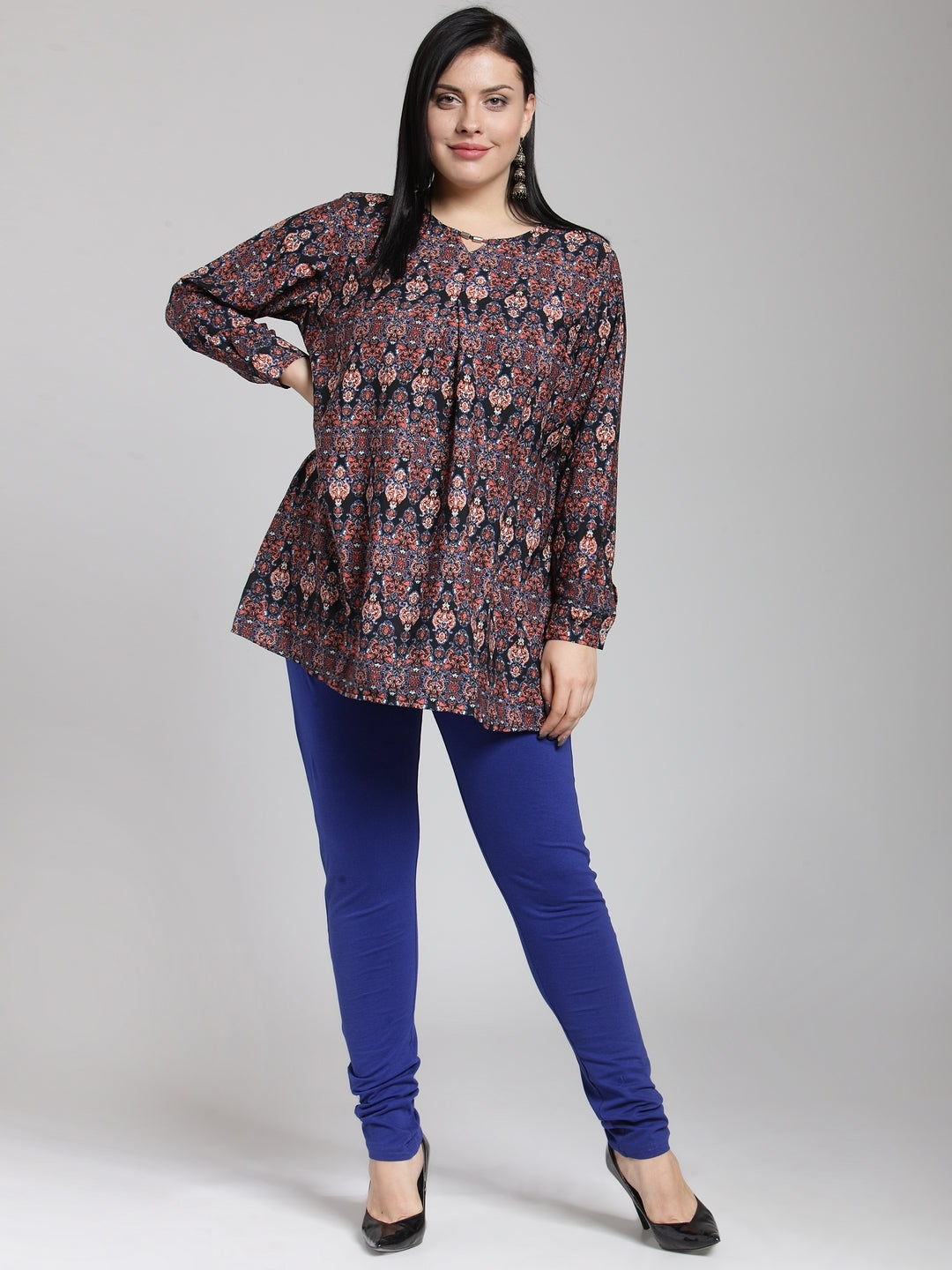 Plus Size Women Blue Solid Leggings