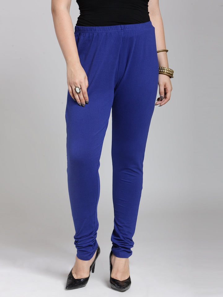 Plus Size Women Blue Solid Leggings