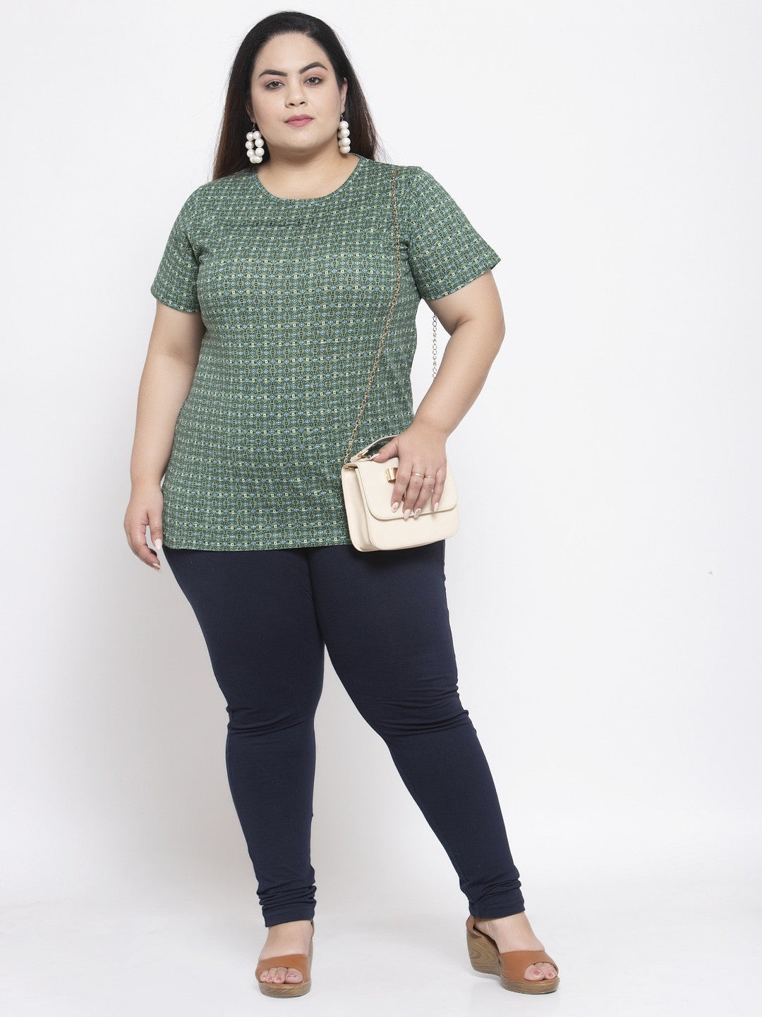 Plus Size Navy Blue Solid  Churidar-Length Leggings