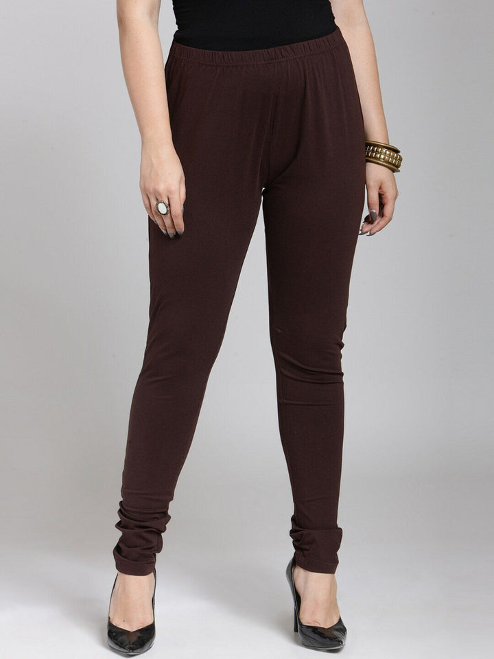 Plus Size Women Brown Solid Churidar Leggings