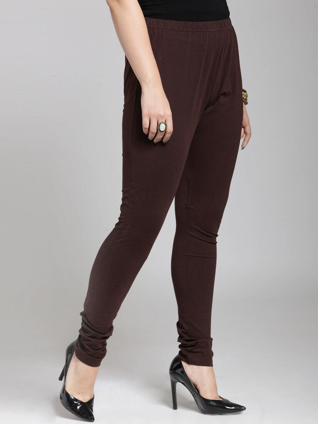 Plus Size Women Brown Solid Churidar Leggings