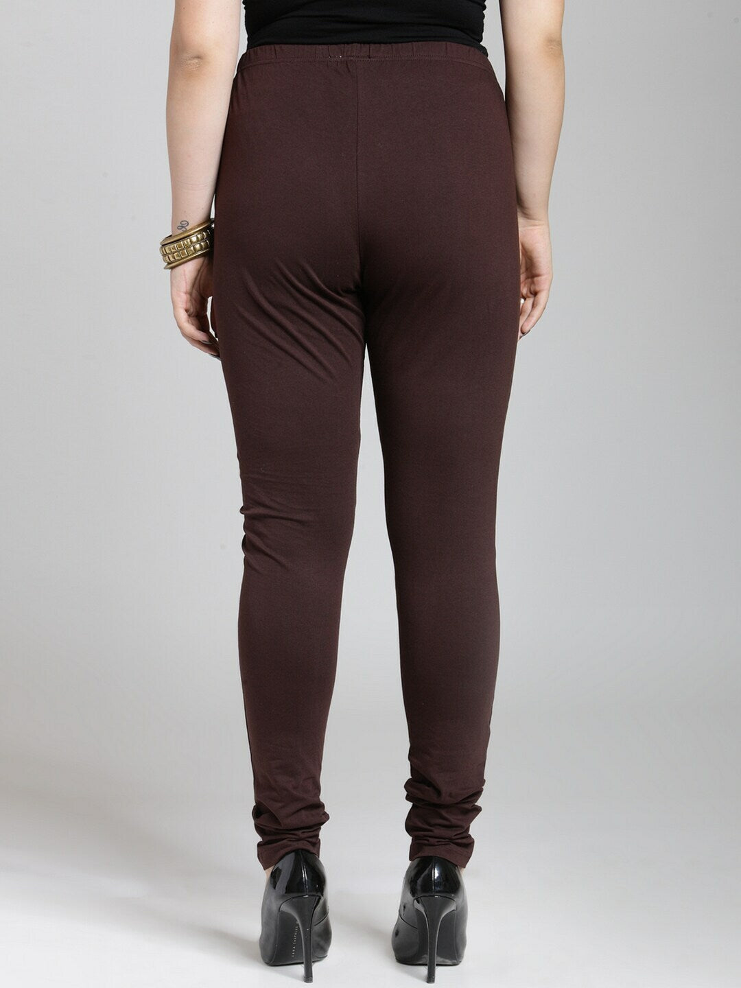 Plus Size Women Brown Solid Churidar Leggings
