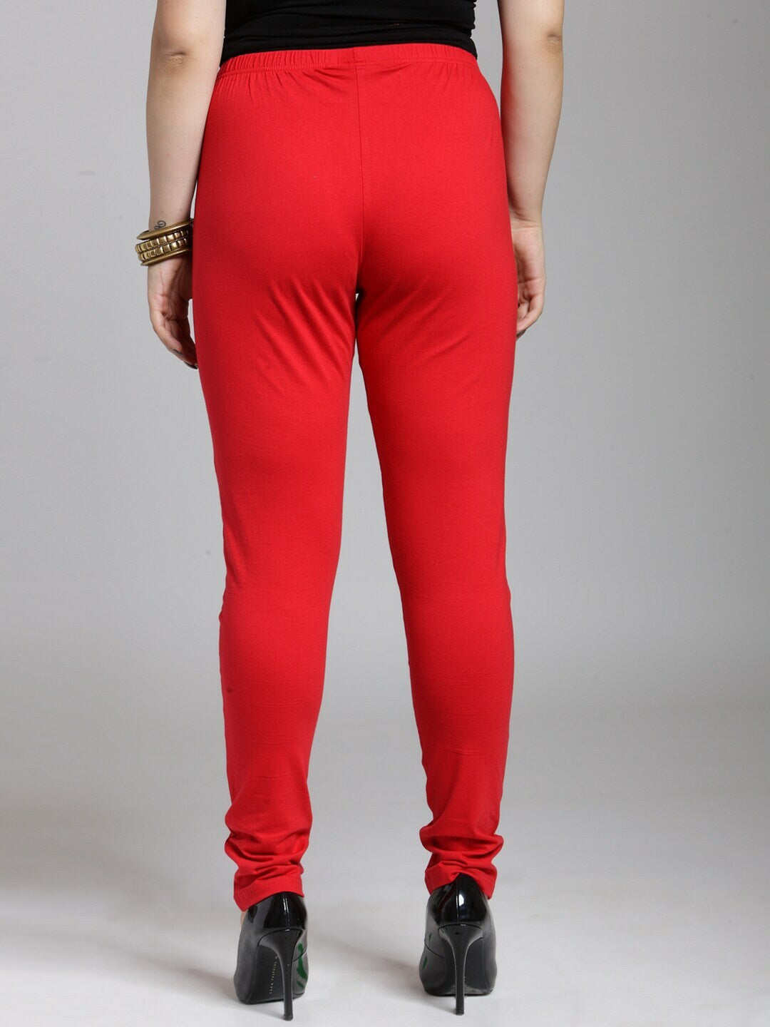 Plus Size Women Red Solid Churidar Leggings