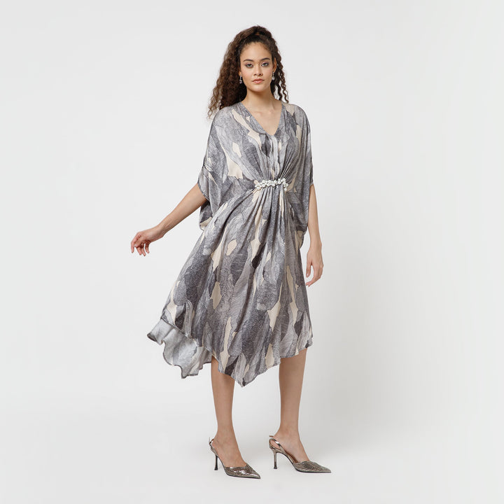 Black Satin Kaftan With Pearls