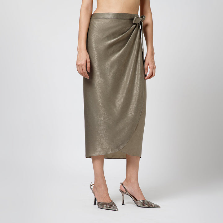 Olive Satin Drape Skirt