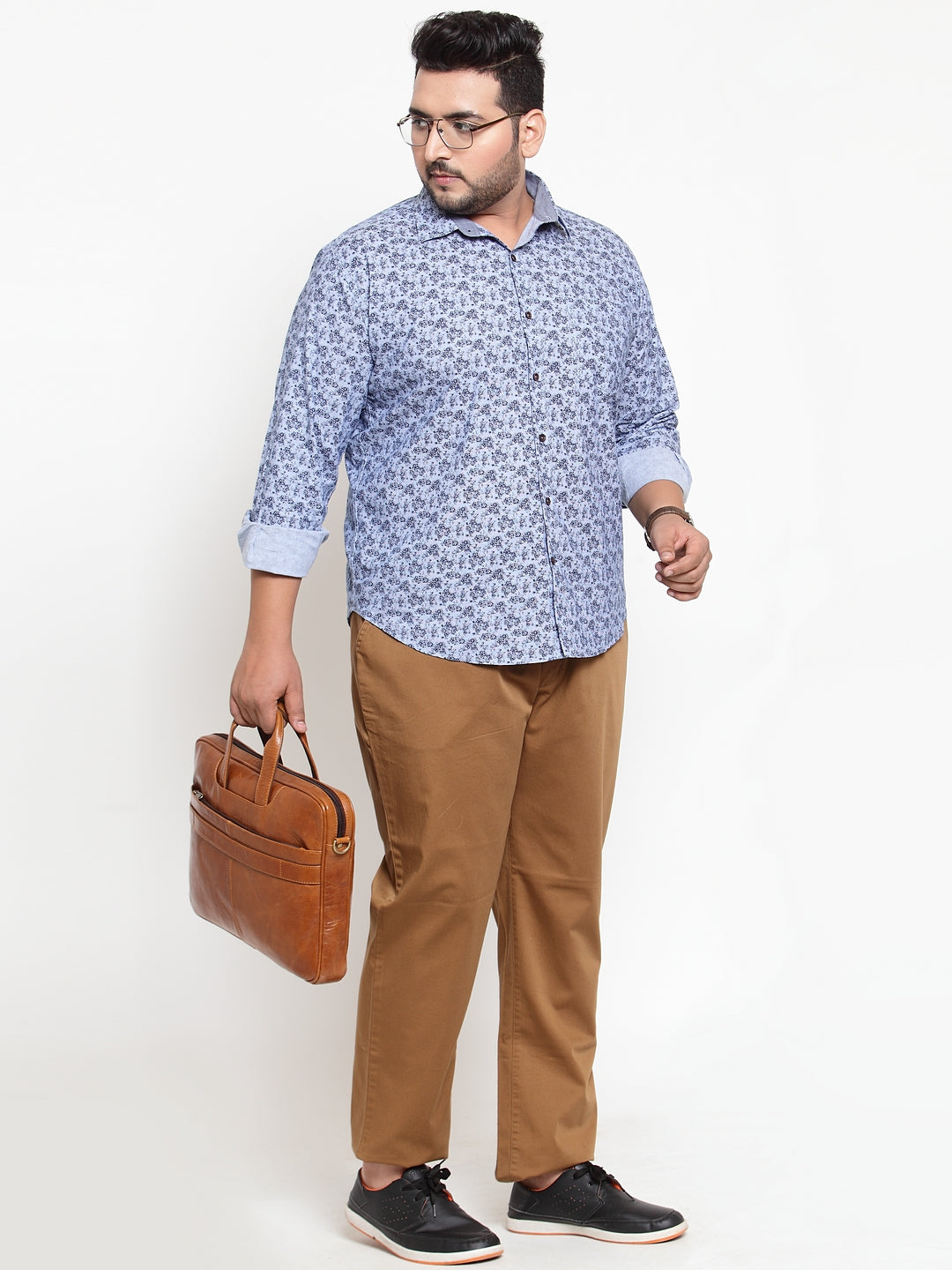 Plus Size Khaki Men's cotton Trouser with back cut pocket