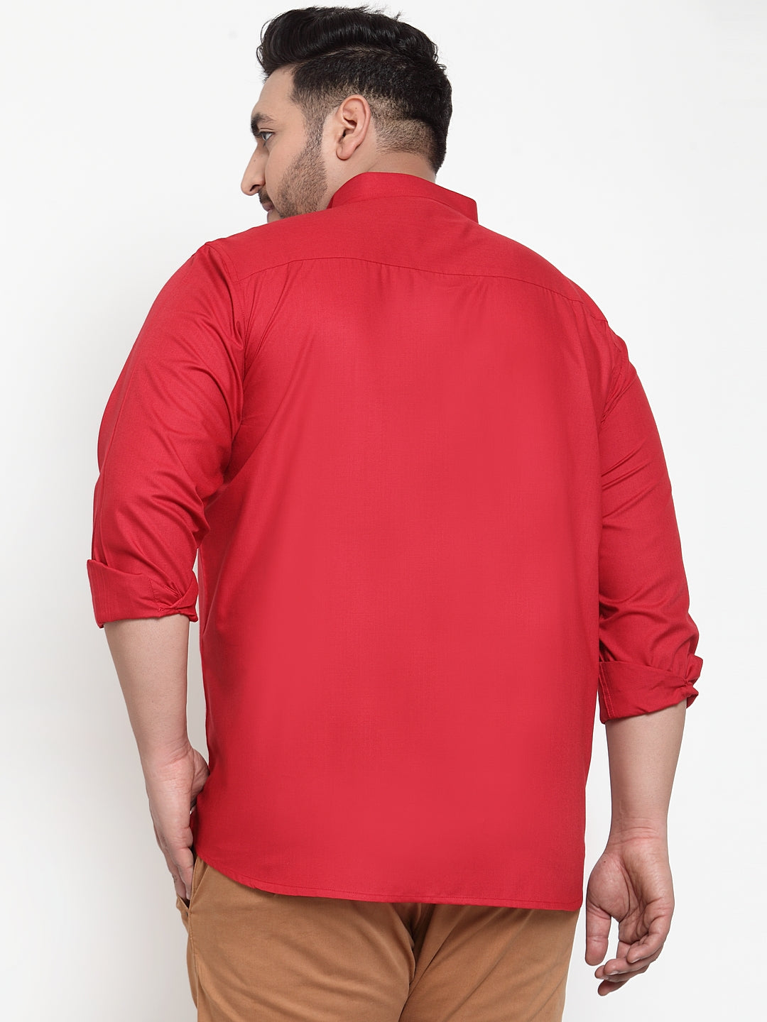 Plus Size Men Red Regular Fit Solid Casual Shirt