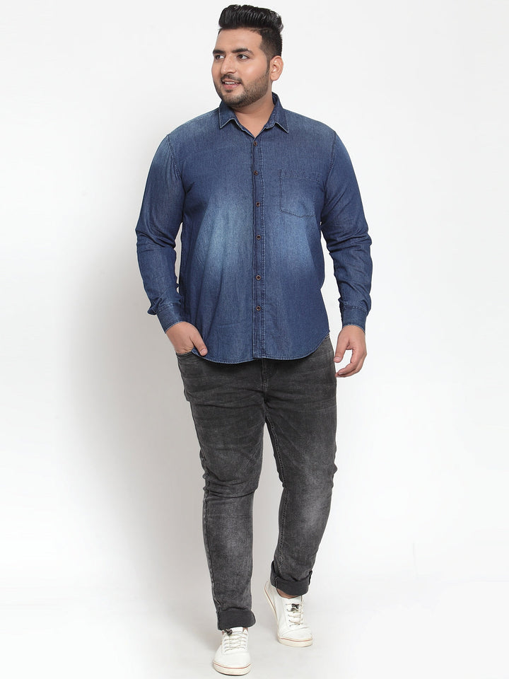 Plus Size Men Blue Comfort Regular Fit Solid Casual Shirt