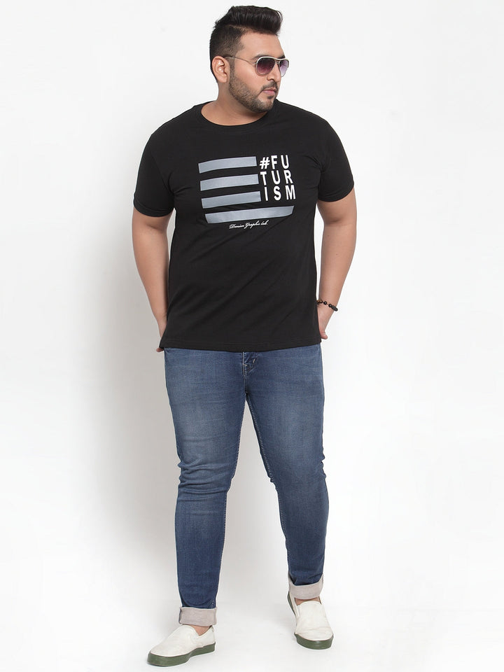 Plus Size Men Black Printed Pure Cotton T-shirt