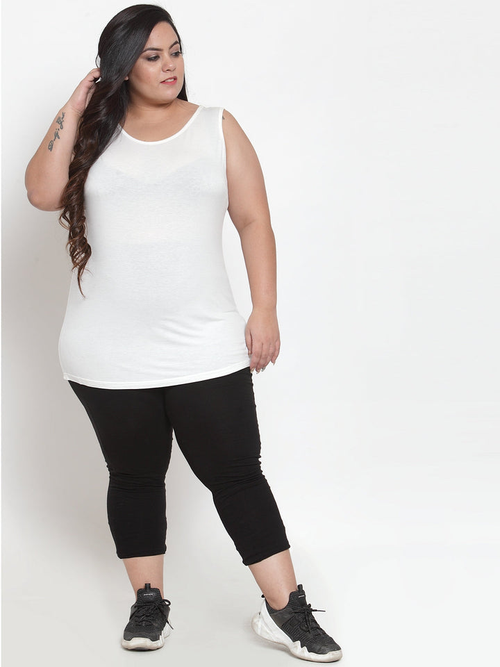 Plus Size Women White Solid Longline Top