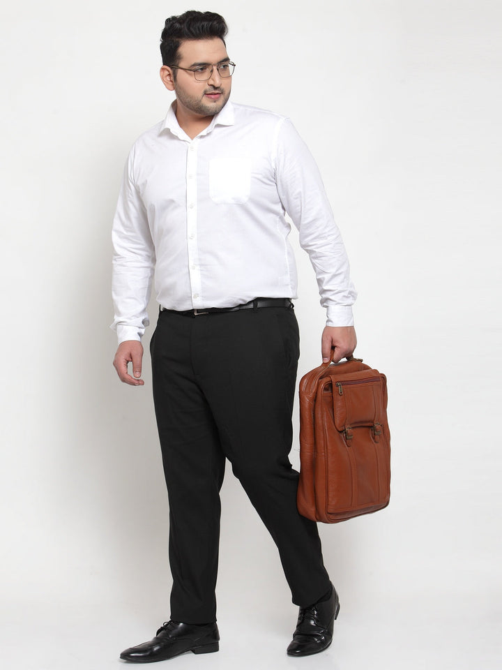 Plus Size Men Black Regular Fit Solid Formal Trousers