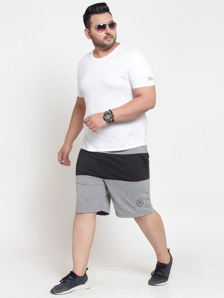 Plus Size Men Black& Grey Mid-Rise Colourblocked Regular Shorts
