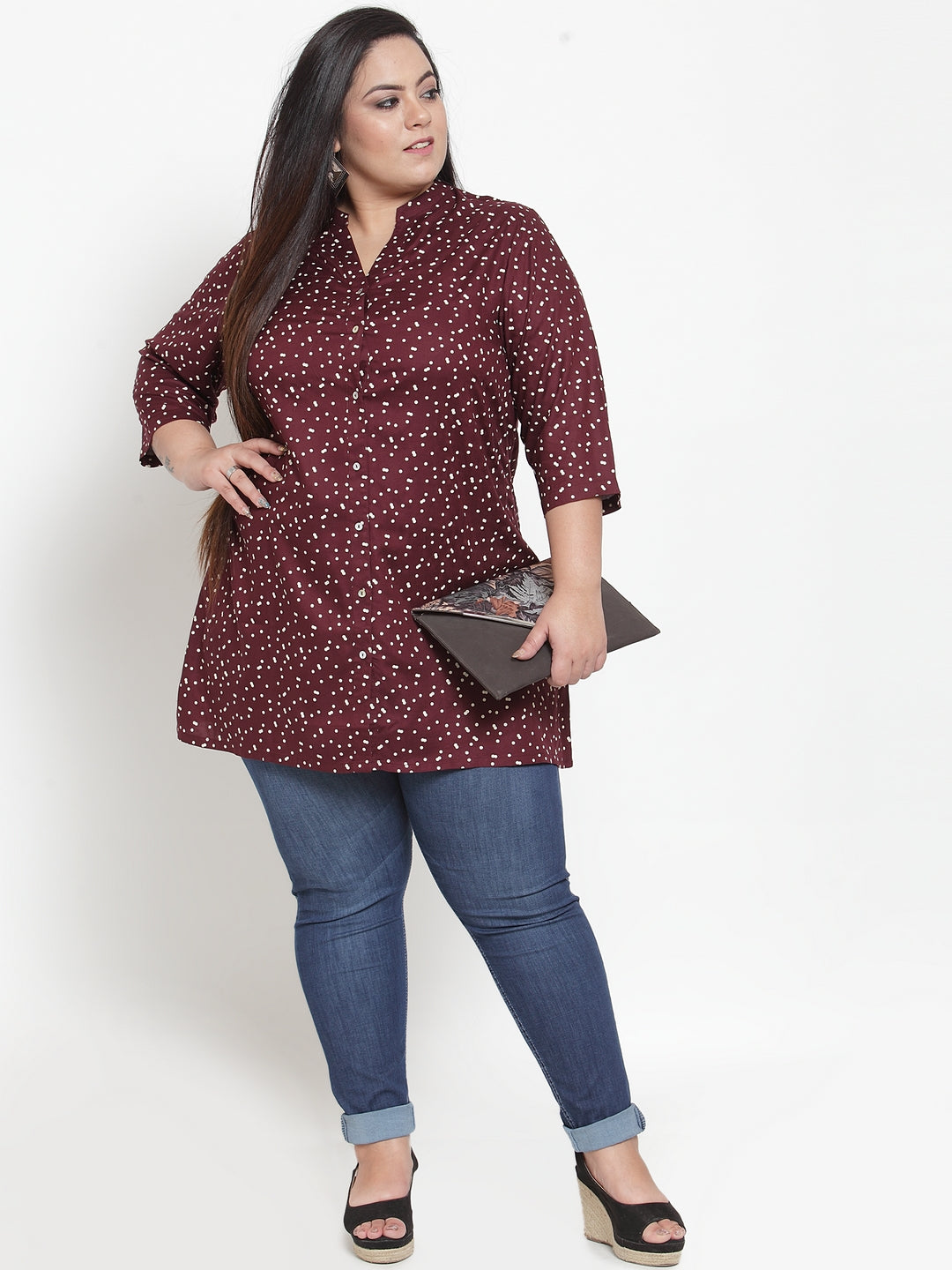 Plus Size Women Maroon Printed Tunic