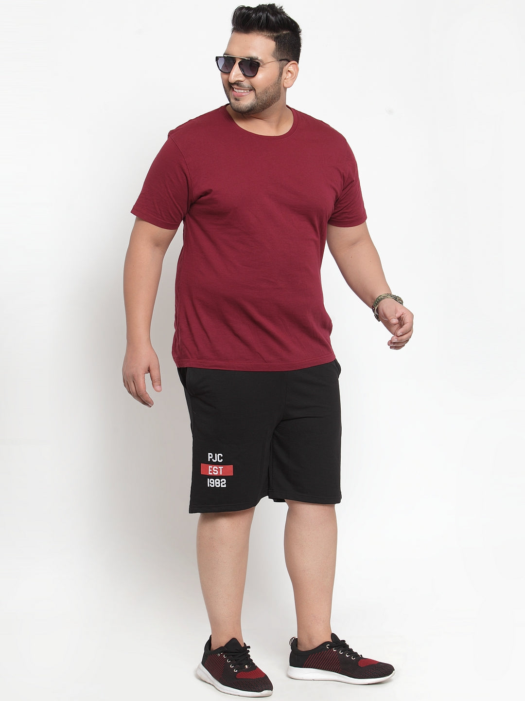Plus Size Men Black Solid Slim Fit Regular Shorts