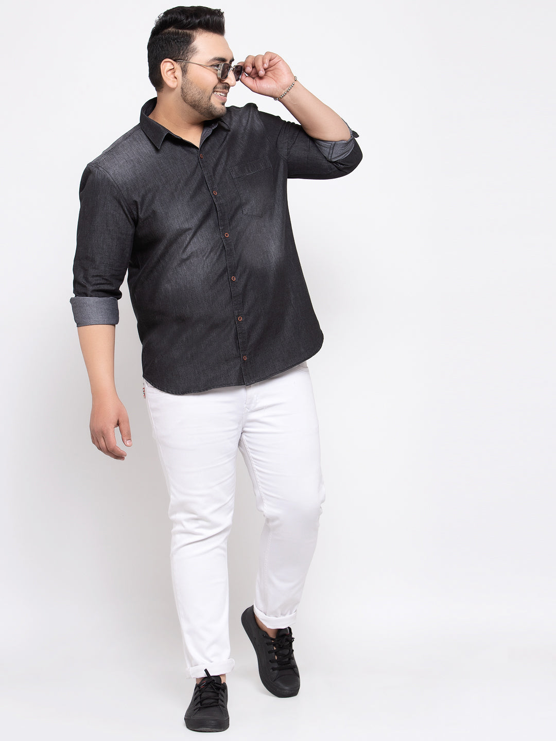 Plus Size Men Black Regular Fit Faded Casual Shirt