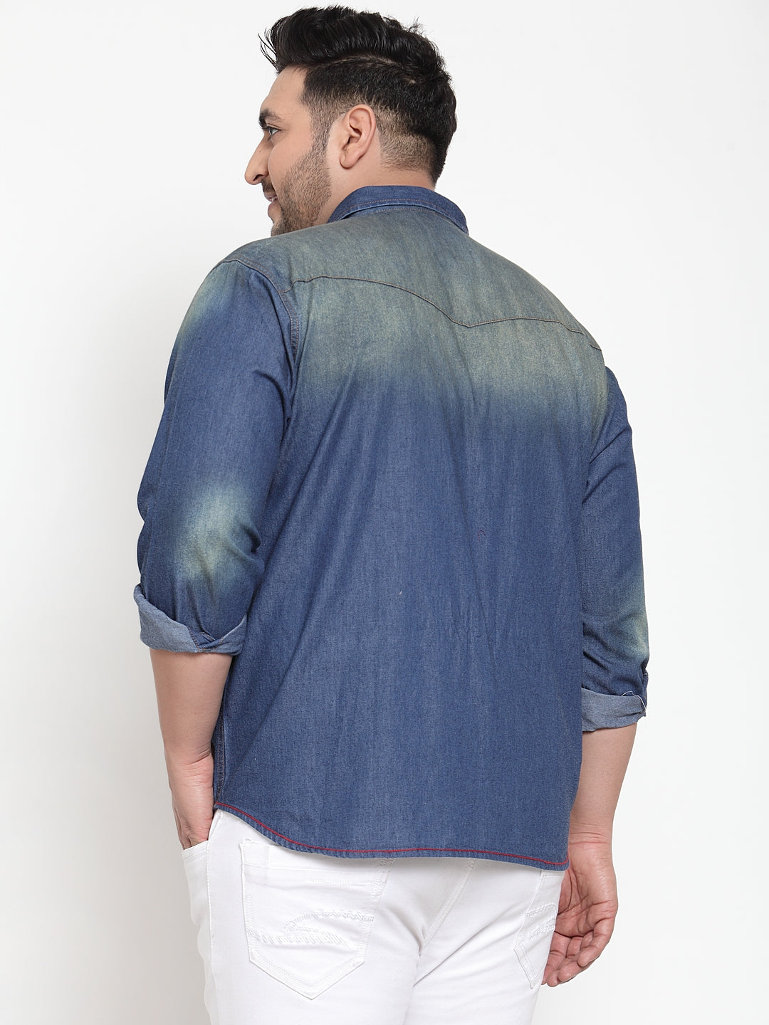 Plus Size Men Blue Regular Fit Faded Denim Casual Shirt