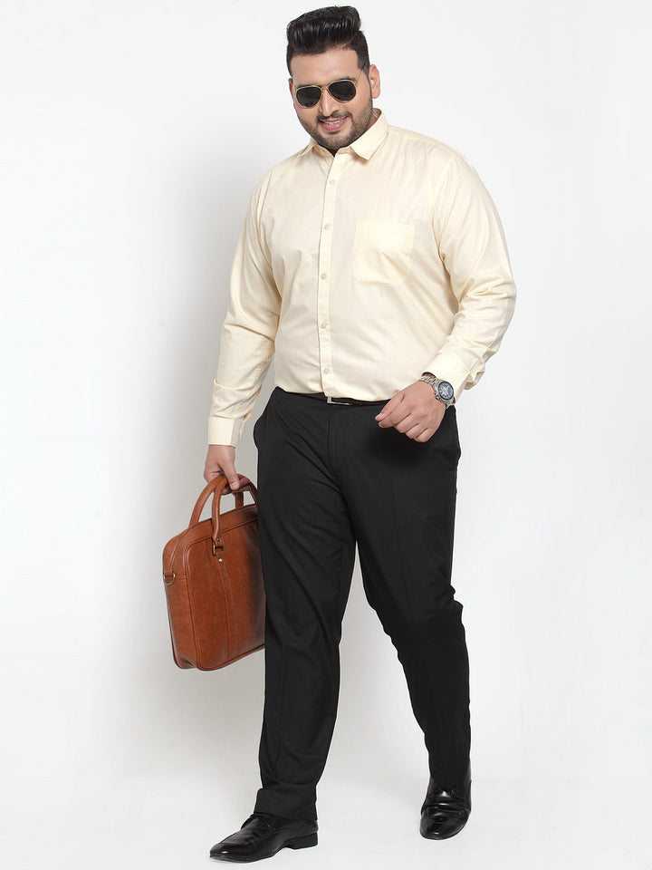 Plus Size Men Beige Comfort Regular Fit Solid Formal Shirt