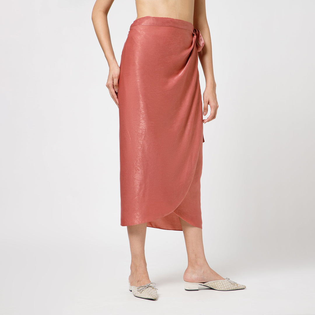 Peach Satin Drape Skirt