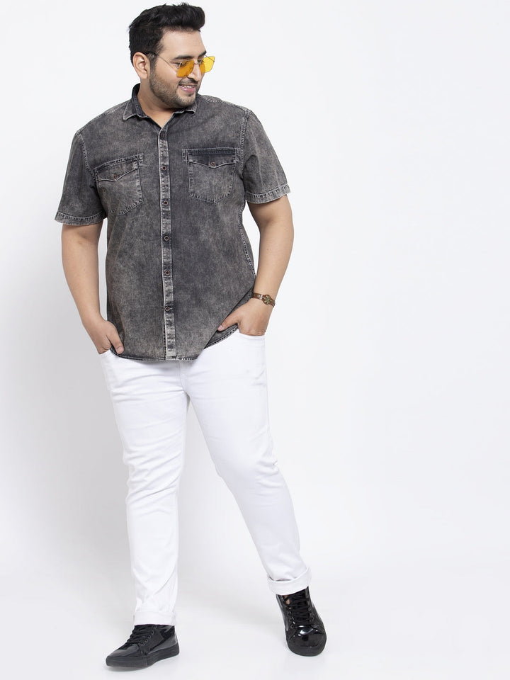 Plus Size Men Charcoal Grey Faded Casual Shirt