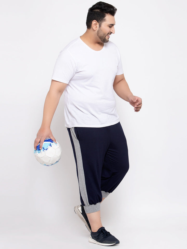 Plus Size Men Navy Blue Solid Below Knee Length Shorts