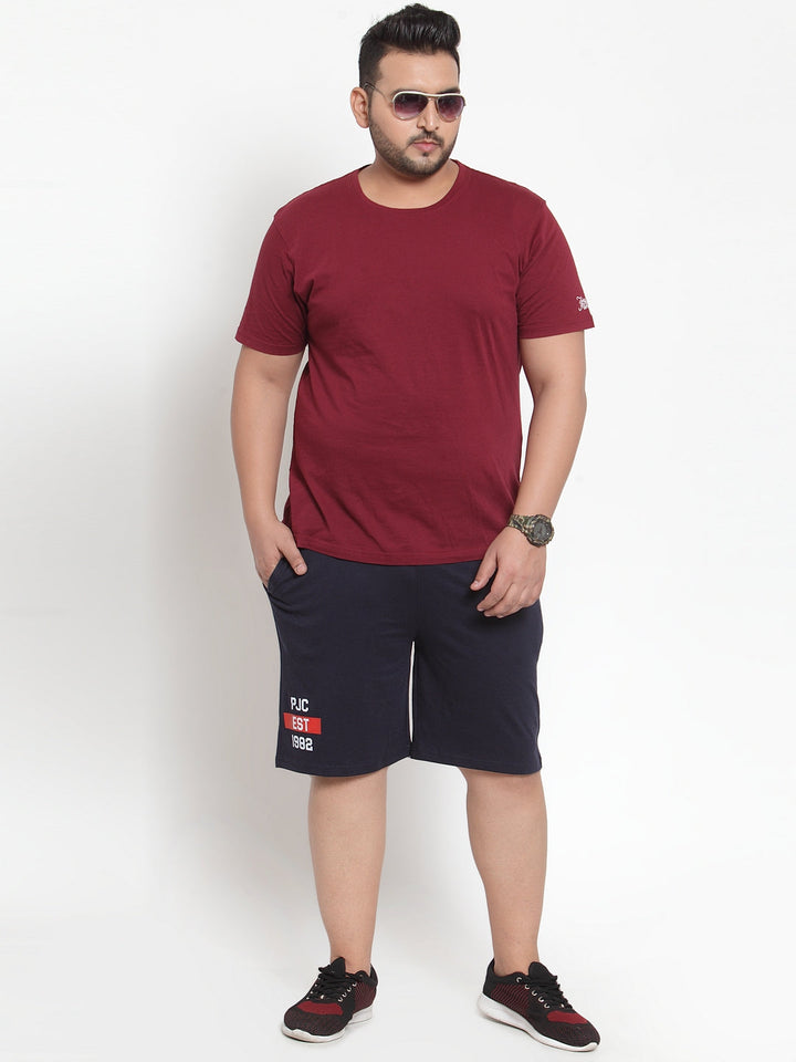 Plus Size Men Navy Blue Solid Slim Fit Regular Shorts