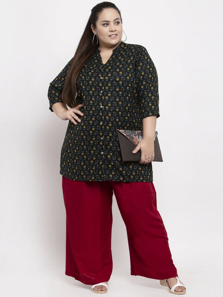 Plus Size Women Maroon Solid Flared Palazzos