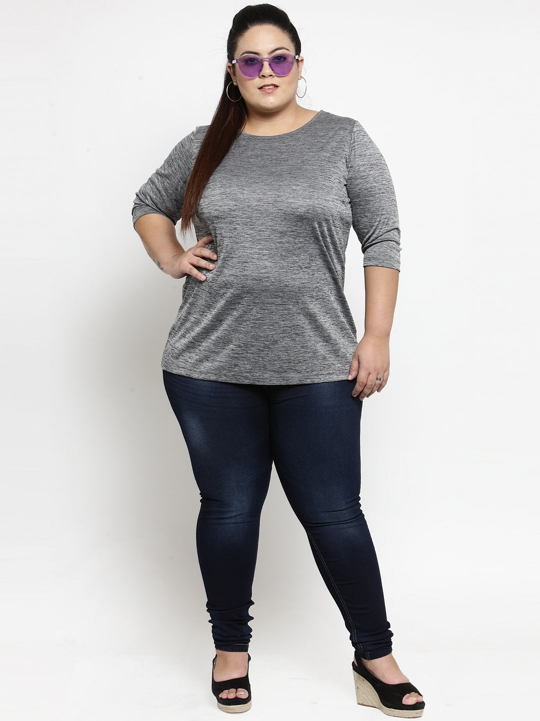 Plus Size Women Navy Blue Slim Fit Jeans
