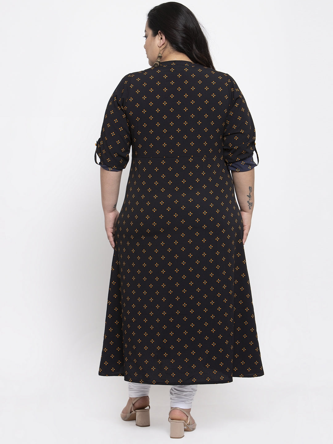 Plus Size Women Black Woven Design A-Line Kurta