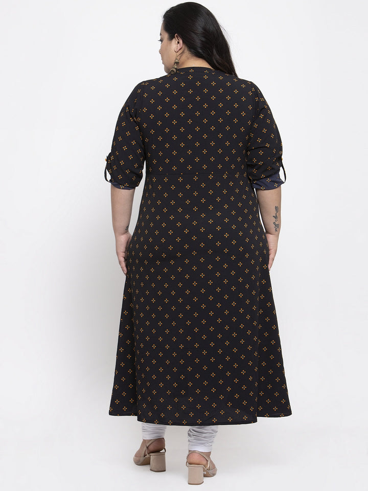 Plus Size Women Black Woven Design A-Line Kurta