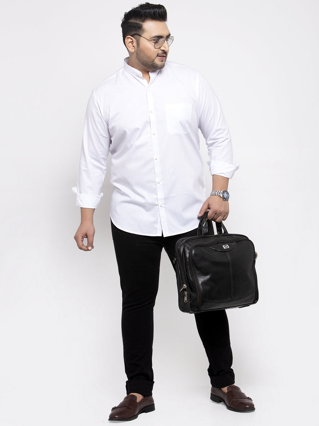 Plus Size  Men White Casual Shirt