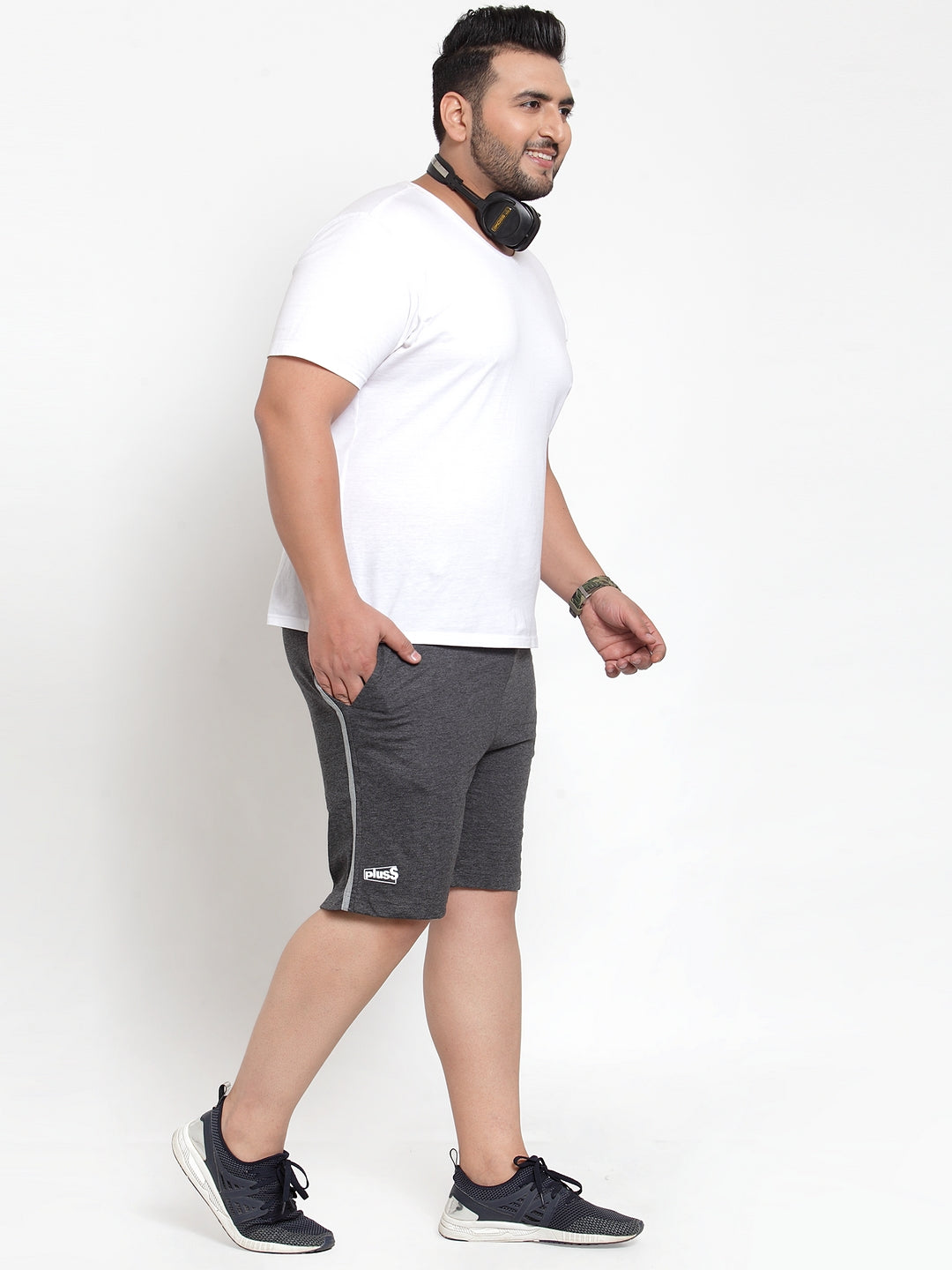 Plus Size Men Grey Solid Regular Fit Sports Shorts