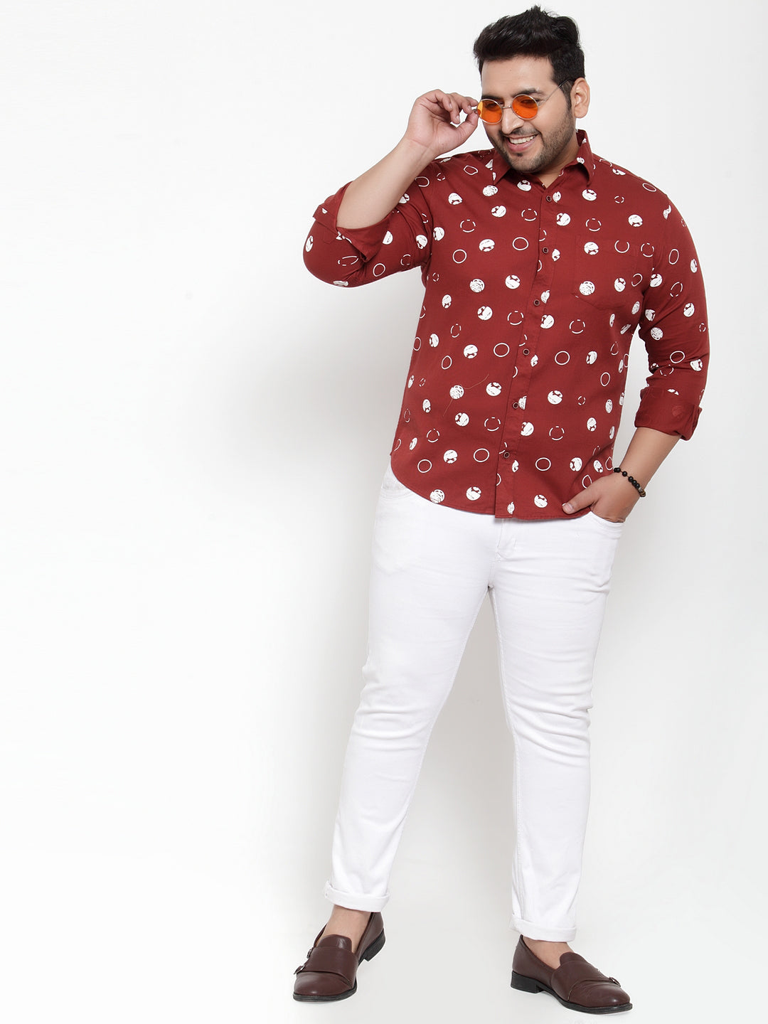 Plus Size Men Maroon Regular Fit Printed Casual Shirt
