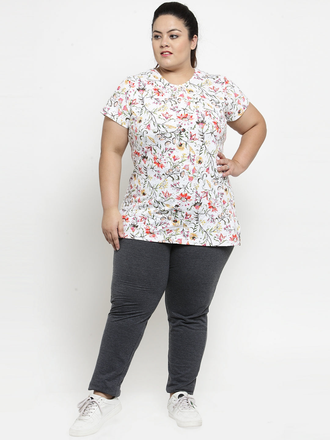 Plus Size Women Grey Straight-Fit Trackpant