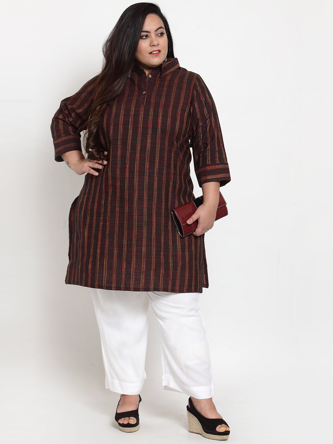 Plus Size Women White Solid Straight Palazzos